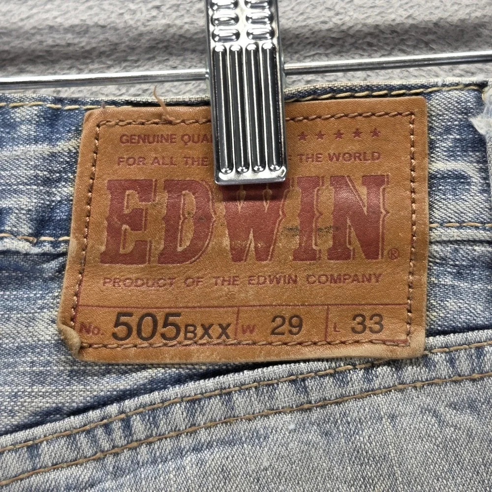 Edwin Jeans Mens Blue Selvedge 505BXX Whiskers Thrashed Light Wash Fits 29x30